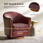 Pocono Transitional Genuine Leather Swivel Barrel Chair With Solid Wood Base Set of 2Artful Living Design