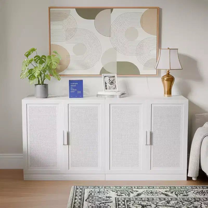 3er-Set Sideboards mit Rattan-Türen und verstellbaren Einlegeböden - 93Lx31H