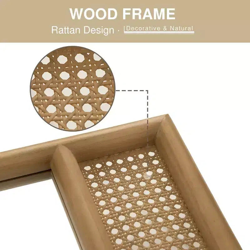 Miroir mural de 37 in. W x 71 in. H avec cadre en bois à arche classique sculptée et partie inférieure en rotin, marron