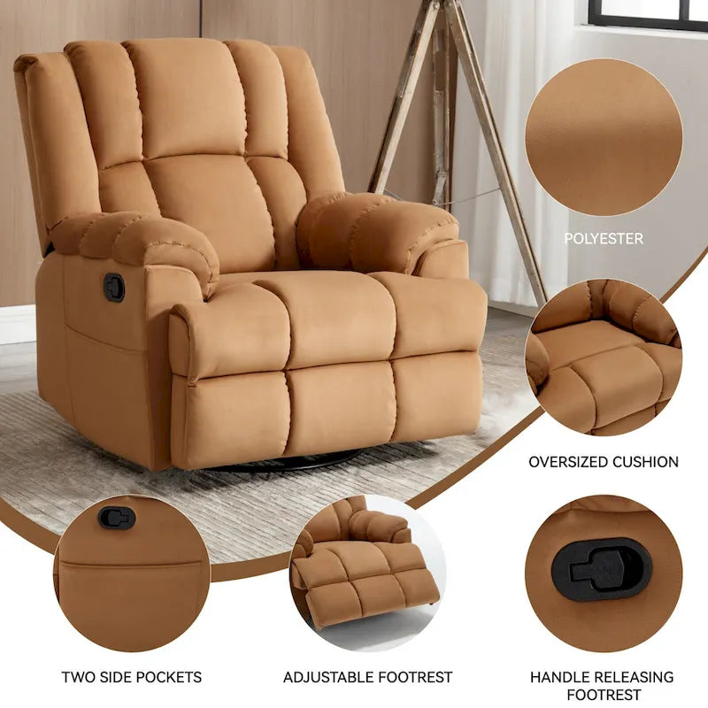 Fauteuil inclinable manuel vert surdimensionné avec fonction pivotante et à bascule, revêtement en tissu