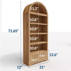 Bibliothèque arquée de 72 pouces avec tiroir de rangement, meuble vitrine moderne en bois à 6 niveaux avec étagères ouvertes et tiroir inférieur, porte d’armoire incurvée