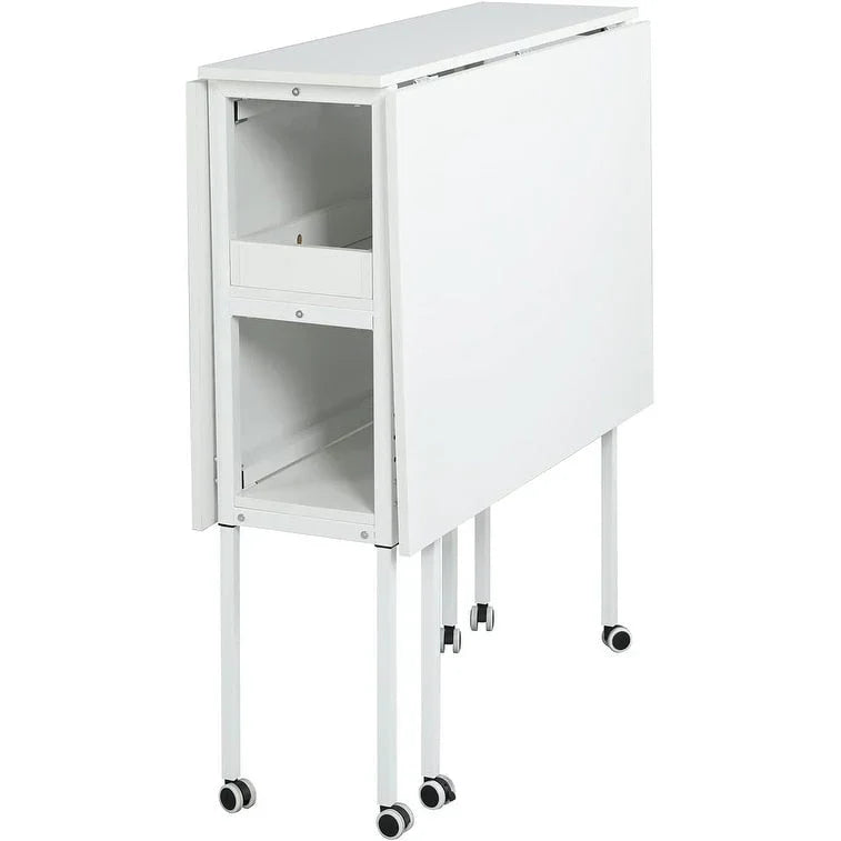 In hoogte verstelbare knutseltafel met opbergplanken, mobiele opvouwbare snijtafel voor thuiskantoor, naaikamer of hobbykamer