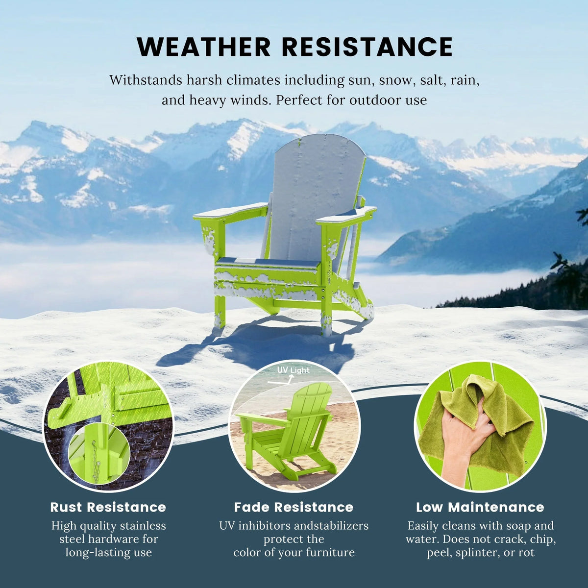 Polytrends Laguna, kleurvaste, weerbestendige, inklapbare Adirondackstoel voor buiten op het terras