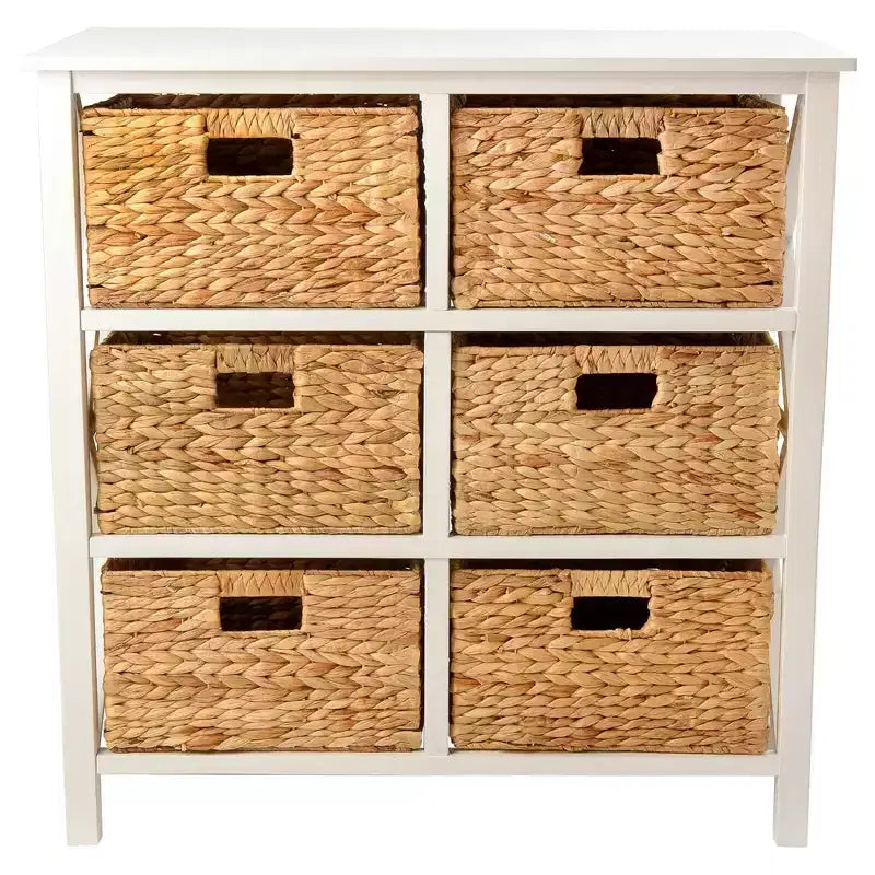 Commode de rangement eHemco à 3 niveaux avec côtés en X et 6 paniers tressés en jacinthe d’eau naturelle