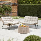 Dubbele papasan-loveseat met kussen, weerbestendig PE-rotan en metalen frame voor binnen en buiten