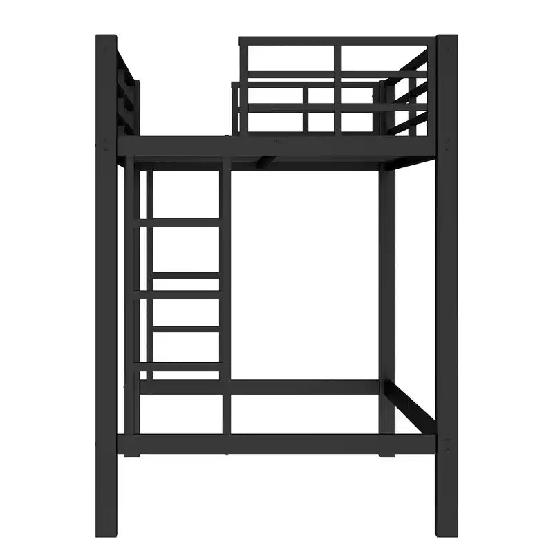 Metall-Hochbett, platzsparender Bettrahmen mit zwei Leitern und Absturzsicherungen, Schwarz - ModernLuxe