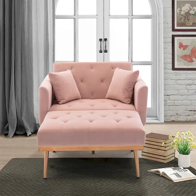 Met fluweel beklede, gecapitonneerde slaapbankstoel voor de woonkamer met roségouden poten