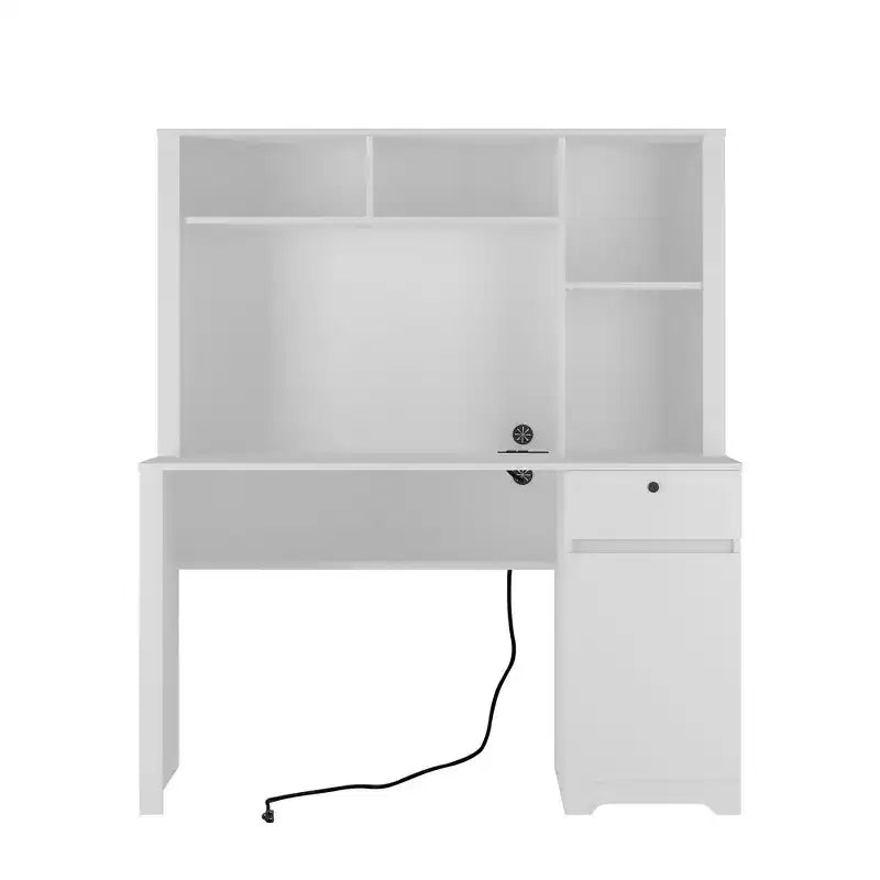 Moderner Computertisch mit Aufsatz und Bücherregal, 51.18IN, Bürotisch mit viel Stauraum, Schreibtisch für Arbeitszimmer und Leseraum