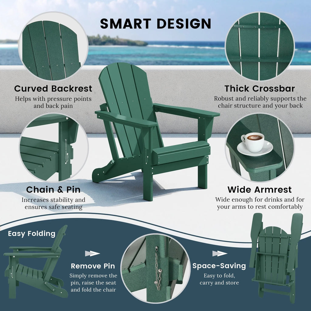 Polytrends Laguna, kleurvaste, weerbestendige, inklapbare Adirondackstoel voor buiten op het terras