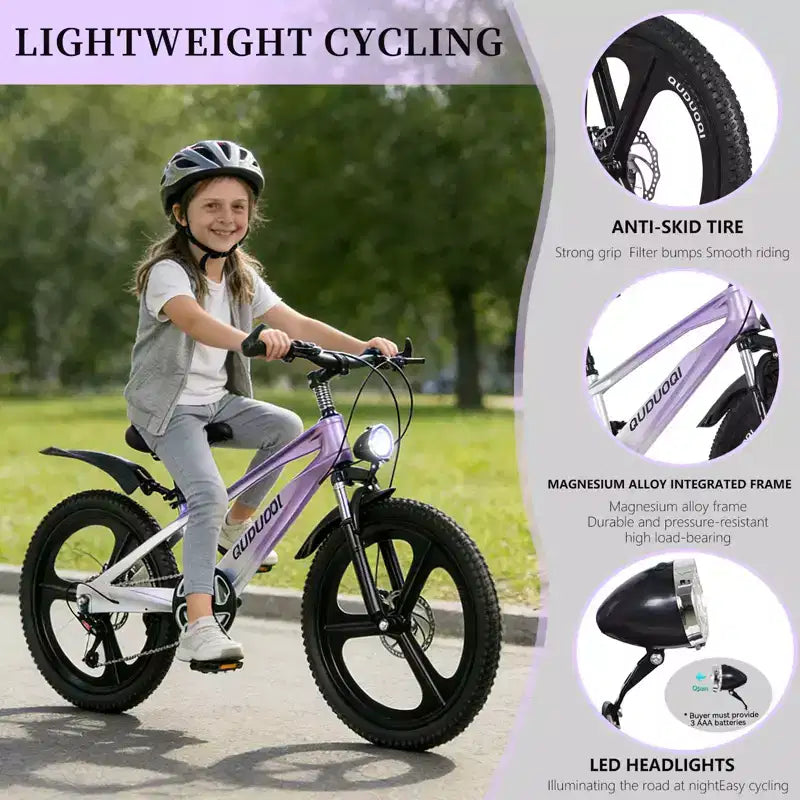 NAYSAYE mountainbike voor kinderen van 20 inch met 7 versnellingen en frame van magnesiumlegering, voor jongens en meisjes van 8-12 jaar, 57.09*21.65*29.92