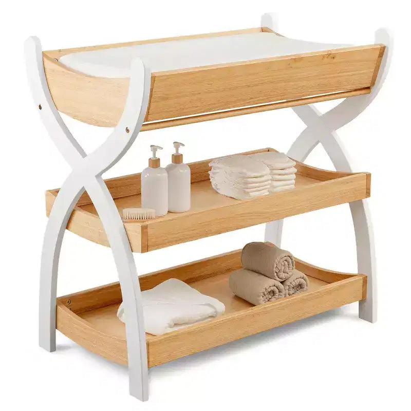 Comfy Cubs commode voor baby’s - stevige houten constructie, tijdloze uitstraling en twee open planken voor babybenodigdheden