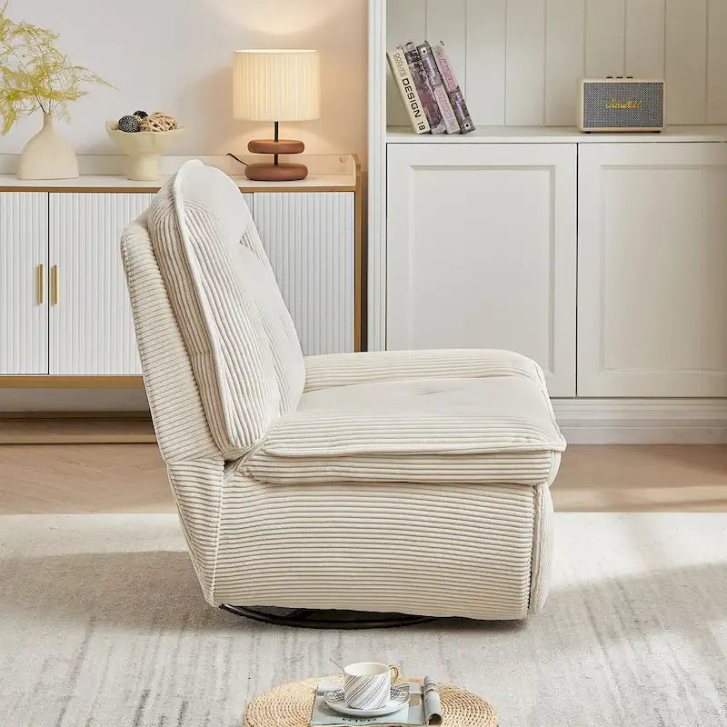 Draaibare relaxfauteuil van ribfluweel met voetensteun voor de woonkamer