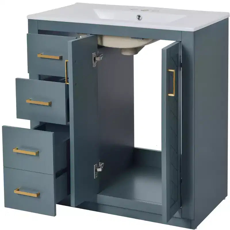 30 Badezimmer-Waschtischunterschrank mit einem Waschbecken, Schrank und 3 Schubladen ??Schwarz / Blau / Grün / Indigo / Weiß