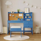 Ensemble bureau et chaise pour enfant, table d’étude en bois avec plateau inclinable réglable, tiroirs et tableau en liège - Ensemble de bureau scolaire pour enfants
