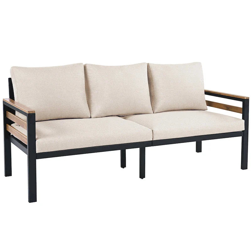 4-delige loungeset voor buiten voor 5 personen met salontafel van massief hout en afneembare kussens