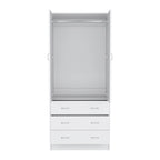 Armoire moderne à deux portes de 19 avec 3 tiroirs et 1 tringle à vêtements pour chambre