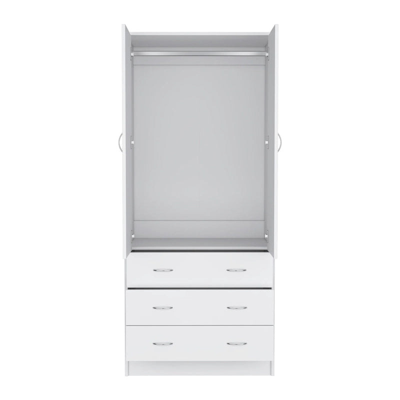 Armoire moderne à deux portes de 19 avec 3 tiroirs et 1 tringle à vêtements pour chambre