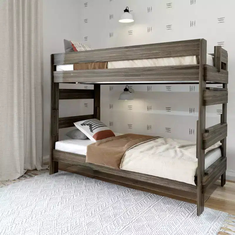 Plank+Beam massief houten stapelbed in landelijke stijl, voor volwassenen, met twee eenpersoonsbedden