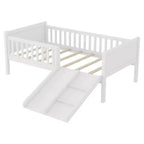 Lit mezzanine bas Whisen format une place pour enfants avec toboggan, bibliothèque de rangement mobile et barrières de sécurité