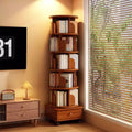 Chic Crate 6-stufiges, um 360° drehbares Eckbücherregal mit Rollen, schmales Bücherregal für kleine Räume, walnussbraun