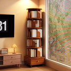 Chic Crate 6-stufiges, um 360° drehbares Eckbücherregal mit Rollen, schmales Bücherregal für kleine Räume, walnussbraun