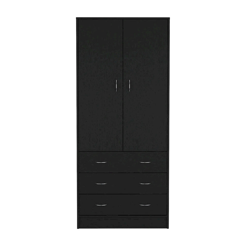 Armoire moderne à deux portes de 19 avec 3 tiroirs et 1 tringle à vêtements pour chambre
