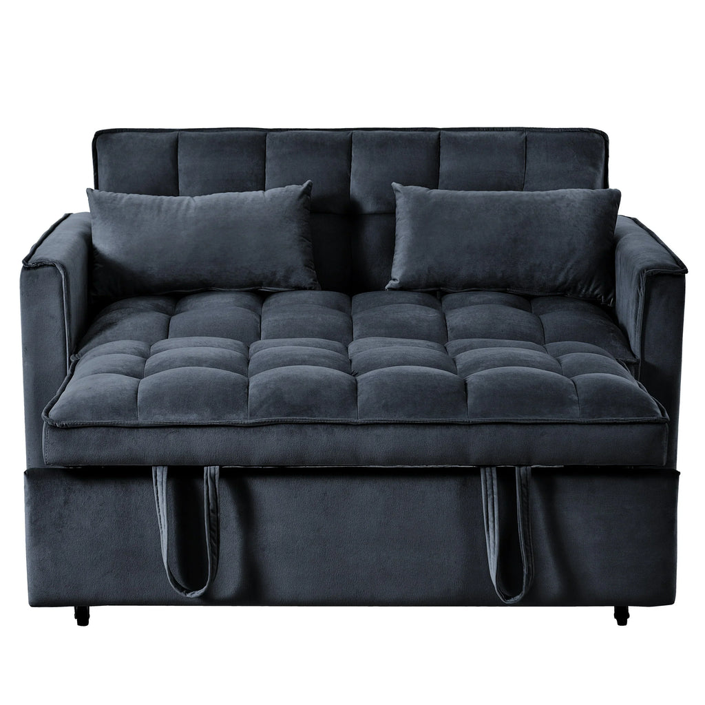 Modernes Ausziehsofa mit Schlaffunktion, 3-in-1-Schlafsofa mit verstellbarer Rückenlehne, Samt-Zweisitzer, Kissen und Seitentaschen