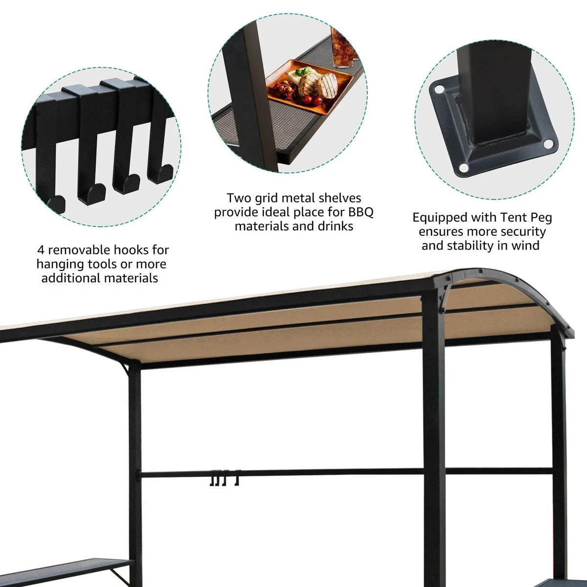 Abri de barbecue extérieur avec auvent, structure en acier, 5 ft. x 8 ft.