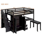 Hochbett in voller Größe mit Treppe, Bücherregal, Schreibtisch und Kleiderschrank - platzsparendes Multifunktionsmöbel für Kinder und Teenager-weiß