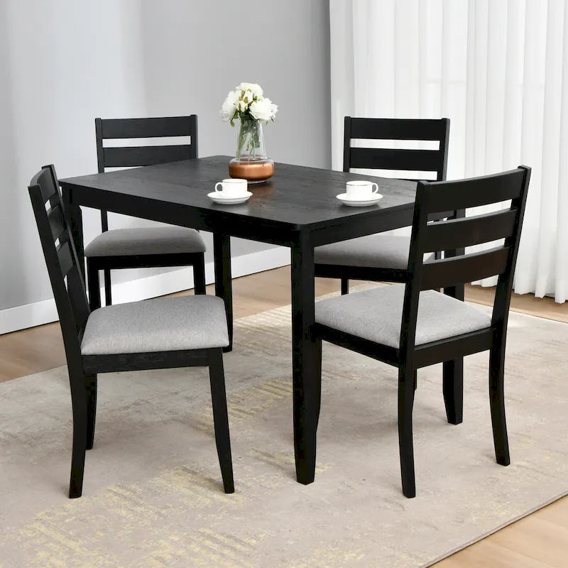 5-delige eethoek van massief hout met tafel van 47L (1 tafel + 4 stoelen met spijlenrugleuning)