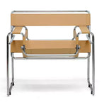 Baxton Studio Jericho Akzentstuhl aus Leder im Mid-Century-Modern-Stil, tan: Chrom-Finish, bodenschonende Füße, vollständig montiert
