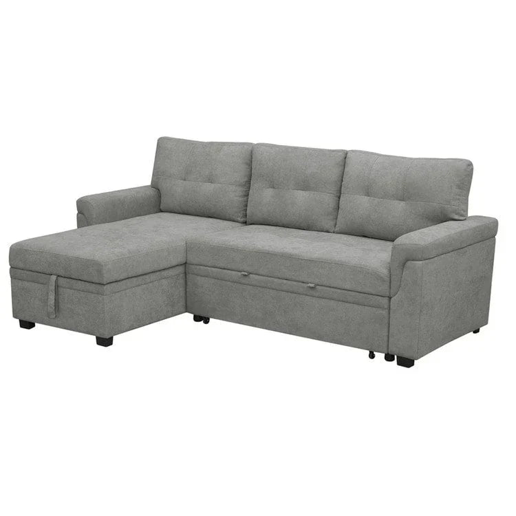 Canapé d’angle convertible et réversible avec lit escamotable, méridienne avec rangement dissimulé et pieds robustes