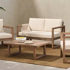 Gartenmöbelset aus Akazienholz, Outdoor-Sitzgruppe mit Couchtisch und weichen Kissen für Garten, Veranda und Balkon, Beige - Merax