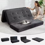 SunnyFurn drievoudig opvouwbaar matras en slaapbank van 6 Inch, opvouwbaar schuimrubberen logeerbed van 75X54.3 met geribde ribfluweelbekleding, draagbaar voor kamperen, woonkamer en slaapkamer