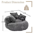 Sofa typu bean bag dla dorosłych i dzieci, duży fotel typu bean bag z sztruksu, 3 poduszkami i podłokietnikami do salonu lub sypialni
