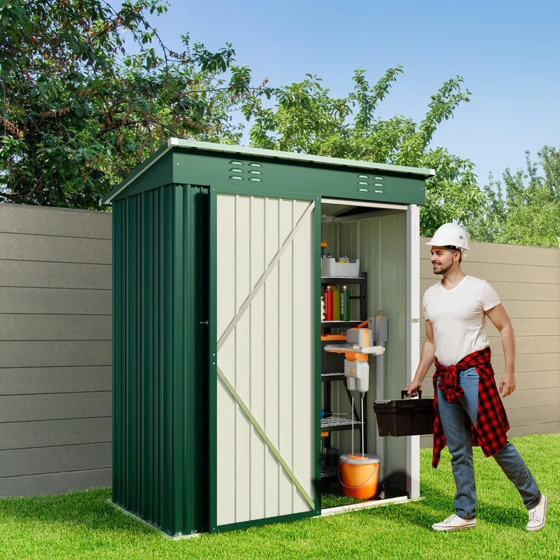Metalen tuinschuur voor buitenopslag met afsluitbare deur voor tuinmeubels en gereedschap