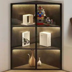 Vitrine d'angle moderne en métal et bois gris avec porte vitrée