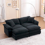 2-seater sofa with 2 cushions, 2 pillows and 2 ottomans, comfortable sofa - Living room deep sofa, modular sofa