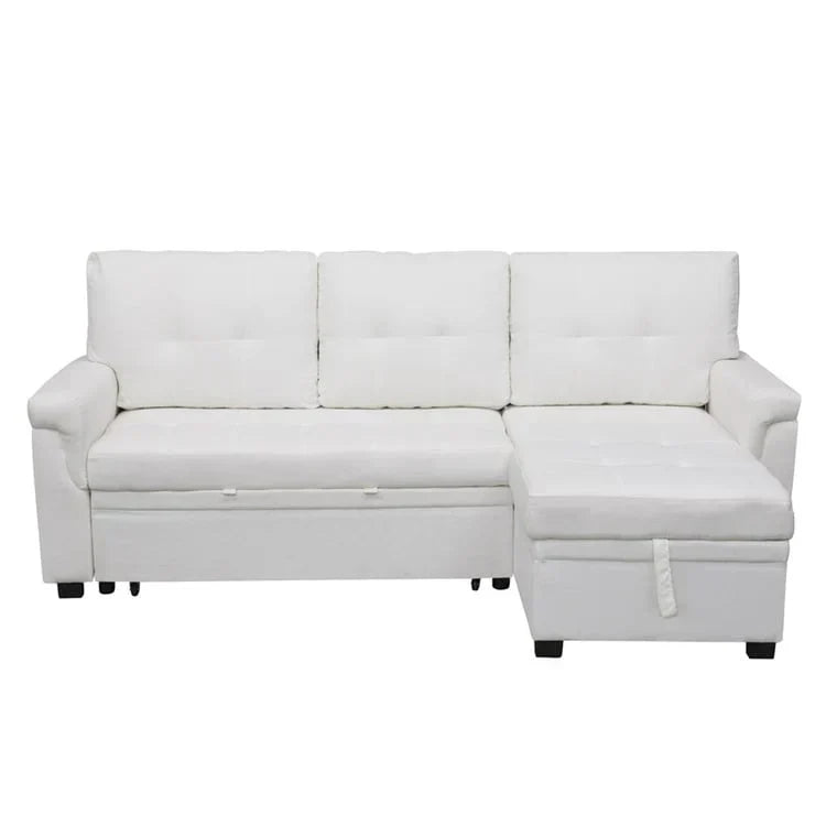 Canapé d’angle convertible et réversible avec lit escamotable, méridienne avec rangement dissimulé et pieds robustes