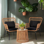 3-teiliges Outdoor-Bistroset aus Korbgeflecht, wetterfeste Rattan-Gartenmöbel mit Stühlen und Kissen