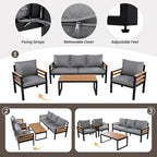 4-delige loungeset voor buiten voor 5 personen met salontafel van massief hout en afneembare kussens