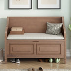 Rustic Solid Wood Entryway Storage Bench with Safety Hinge