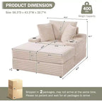 Oversized Chaise Lounge Chair Indoor with Storage Ottoman, Upholstered Corduroy Sofa Bed Cloud Couch with 3 Pillows, Single Sleeper Sofa Chair