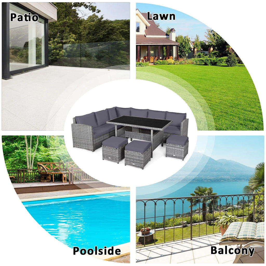 Costway 7-delige diningset van rotan voor het terras, modulaire bank, sofa en voetenbank - bekijk de details