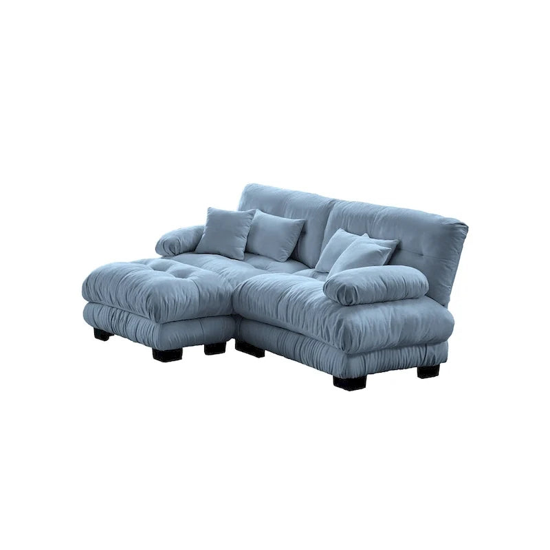 L-vormige loveseat, hoekbank van chenille met lendenkussens
