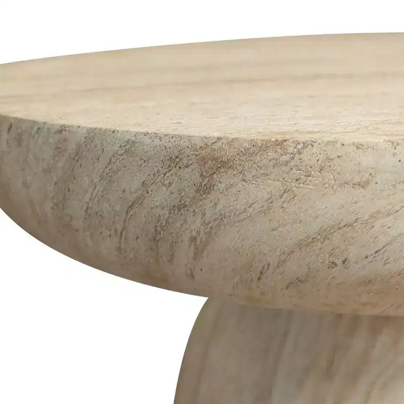 LeisureMod Lunexa runder Couchtisch, Akzenttisch mit Sockel aus Fiberstone für drinnen und draußen, skulpturales Design mit rutschfesten Fußgleitern