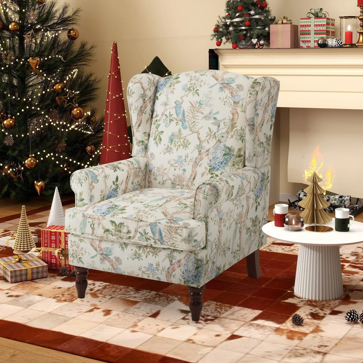 Erommy moderne fauteuil, fauteuil met hoge rugleuning, gestoffeerde eenzitsbank met knopen en houten poten voor de woonkamer