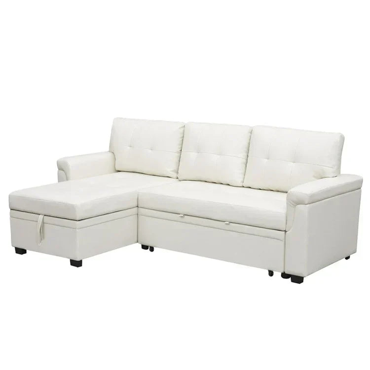 Canapé d’angle convertible et réversible avec lit escamotable, méridienne avec rangement dissimulé et pieds robustes