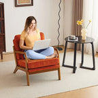 Tapicerowany fotel akcentowy w stylu mid-century modern