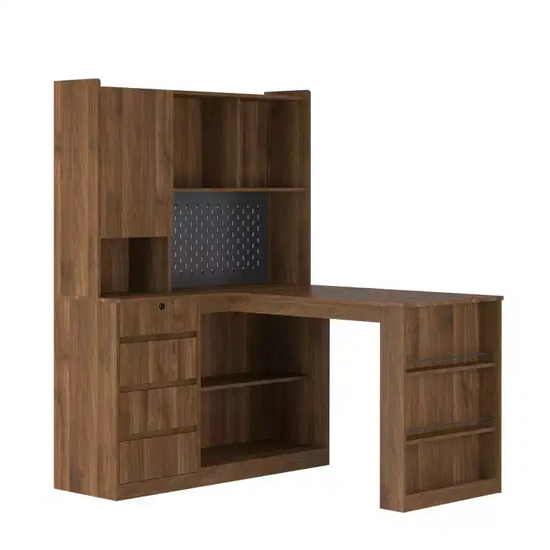 Hoekbureau in L-vorm van 46 inch met boekenkast en lades